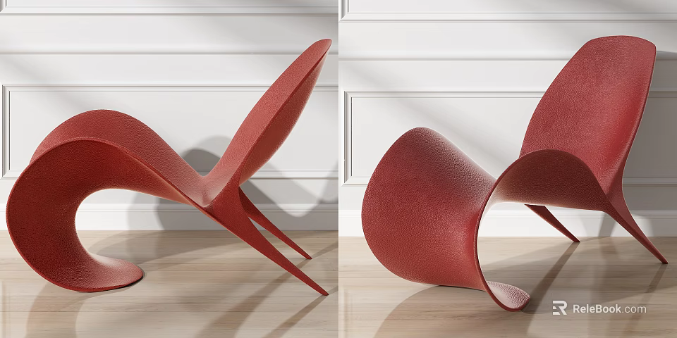 Red Single Chair Featuring Sleek Curved Design And Smooth Surface Texture 3d model 