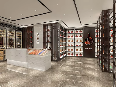 Luxury Retail Store Interior with Shelves Counter Marble Floor and Bright Lighting 3d model