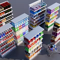 Organized Retail Display Shelves Stocked With Assorted Products And Shopping Cart In Store