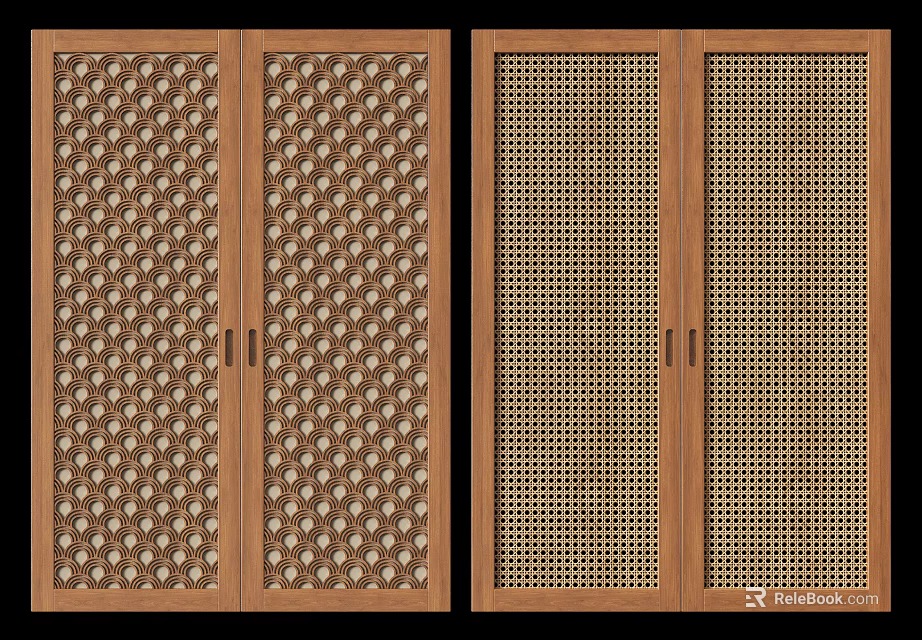 Wooden Wardrobe Doors With Double Door Design And Different Lattice Patterns 3d model 