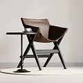 Modern Minimalist Accent Chair With Brown Leather Black Legs And Small Round Side Table