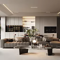 Modern Living and Dining Room Interior With Large Windows Blinds Sofa Dining Table And Plants