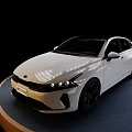 White Modern Sedan With Sleek Exterior And Black Wheels On Blue Floor