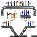 Commercial Beer Tap Equipment With Multiple Colored Faucets And Metal Pipe Frame