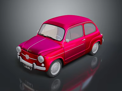 Red Vintage Car With Classic Design Round Body And White Wheels 3d model