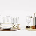 Elegant Modern Wine Serving Accessories With Gold Trays Glasses And Racks