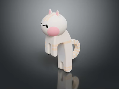 Cute White Cartoon Cat Figurine With Pink Nose And Stripe Design 3d model