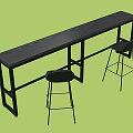 Black Long Wooden Table With Two Modern Black Bar Stools For Home Dining Area