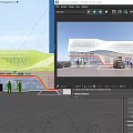 Green Land Modern Commercial Complex With Perforated Roof Glass Curtain Wall Parking Area And Pedestrians
