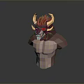 Stylized Low Poly Game Character with Muscular Build Red Hair Horns and Red Goggles
