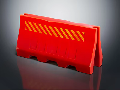 High Visibility Red Traffic Barrier With Yellow Reflective Stripes And Durable Plastic Build 3d model