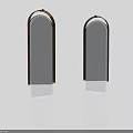 Modern Arched Mirrors With Metal Frames And White Bases Reflecting Scenes