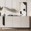 Modern Entryway Console Cabinet Design With White Finish Decorative Vase Pampas Grass And Abstract Painting