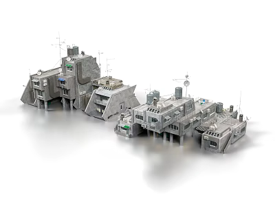 Modern Gray Multi Level Residential Building Complex With Stylish Architectural Design 3d model