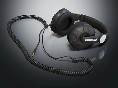 Black Over Ear Headphones With Coiled Cable For High Quality Audio Experience 3d model