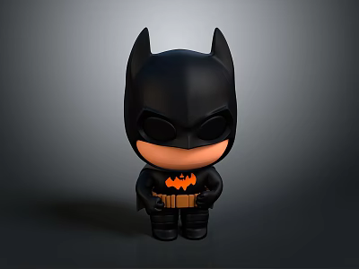 Cute Black Batman Chibi Style Toy Figure With Orange Chest Logo And Yellow Utility Belt 3d model