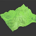 Realistic Mountainous Terrain Model Featuring Snow Covered Peaks And Lush Green Vegetation