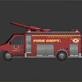 Red Fire Rescue Truck With Ladder And Emergency Lights On Roof