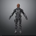 Futuristic 3D Character with Red Head Wearing Silver and Black Armor