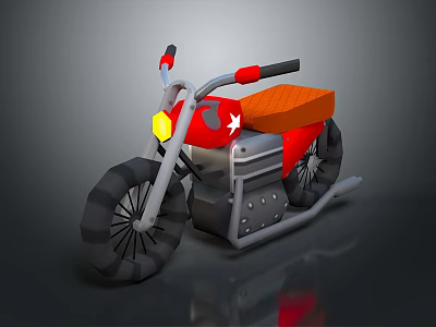 Red Motorcycle With Orange Seat Yellow Headlight Black Tires And Silver Frame 3d model