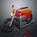 Red Motorcycle With Orange Seat Yellow Headlight Black Tires And Silver Frame