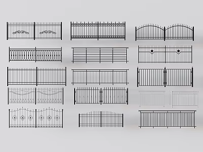 Various Wrought Iron Fence Designs With Ornate Patterns And Gate Styles 3d model