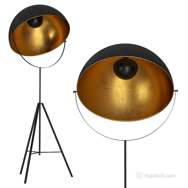 Modern Floor Lamp With Golden Shade And Black Metal Stand Design 3d model 