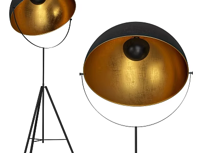 Modern Floor Lamp With Golden Shade And Black Metal Stand Design 3d model