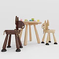 Kids Wooden Table and Chairs Set With Rocking Horse Shaped Chairs And Colorful Alphabet Blocks