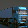 Blue Modern Truck With Curtain Side Trailer And Shiny Front Grille