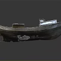 Weathered Old Wooden Boat With Worn Planks And Cabin Compartments On Dark Reflective Surface