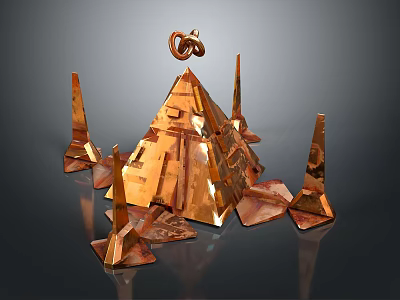 Copper Pyramid Shaped Modern Furniture With Spires And Circular Ornament On Top 3d model