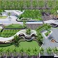 Modern Pergola in Landscape Design with Greenery Water Features and Pathways 3d model