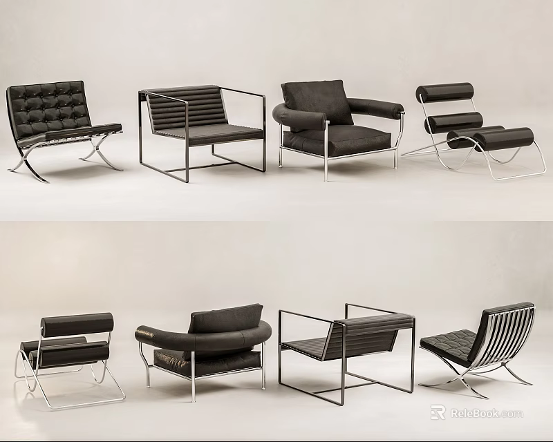 Modern Black Leisure Chairs With Sleek Metal Frames And Various Contemporary Designs 3d model 