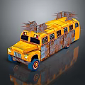 Modified Rusty Yellow School Bus With Spikes And Barred Windows 3d model