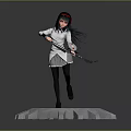 Anime Style Female Character With Black Hair Holding Weapon And Small Creature