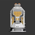 Industrial Mechanical Device With White Body Copper Pipe Sloped Panel And Warning Signs