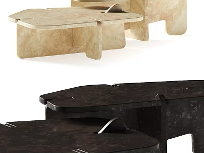 Modern Coffee Table Designs In Light And Dark Stone With Unique Stylish Shape 3d model