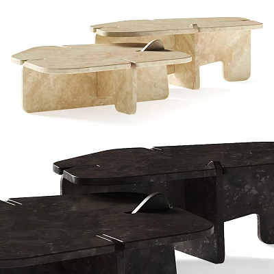 Modern Coffee Table Designs In Light And Dark Stone With Unique Stylish Shape 3d model