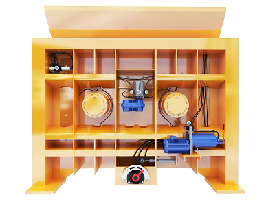 Industrial Equipment Design With Yellow Enclosure Internal Motors And Control Panels 3d model