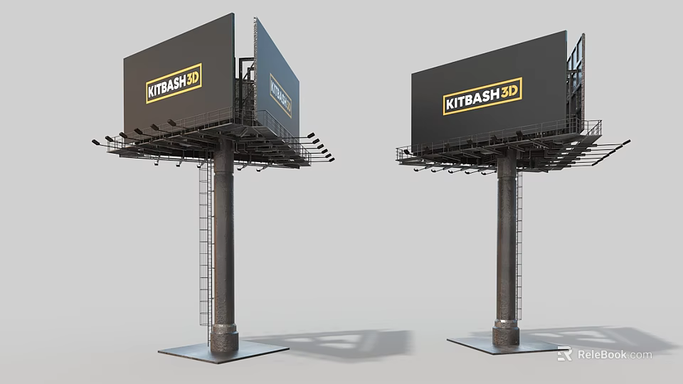 Public Facility Outdoor Black Billboards With NTRASH-D Logo And Metal Support Structure 3d model 