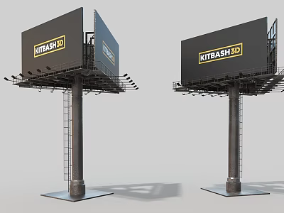 Public Facility Outdoor Black Billboards With NTRASH-D Logo And Metal Support Structure 3d model