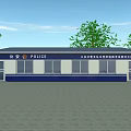 Beijing Police Duty Station Building With Blue White Exterior And Trees