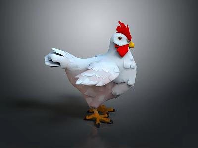 Low Poly 3D Chicken Model With White Feathers Red Comb And Yellow Feet 3d model