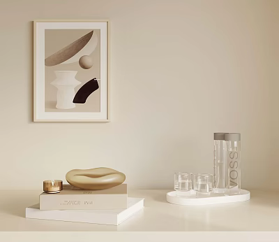 Minimalist Modern Home Decor With Framed Art Print Sculptural Bowl And Glassware Tray 3d model