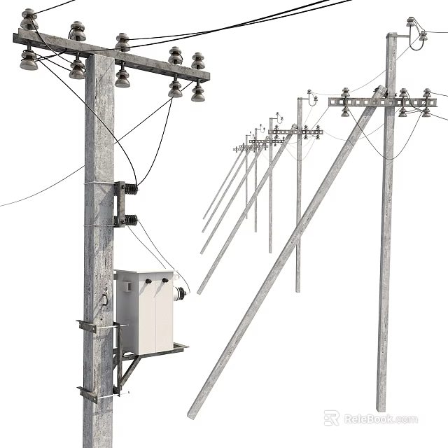 Road Infrastructure Featuring Utility Poles Power Lines And Electrical Boxes 3d model