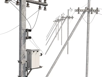 Road Infrastructure Featuring Utility Poles Power Lines And Electrical Boxes 3d model