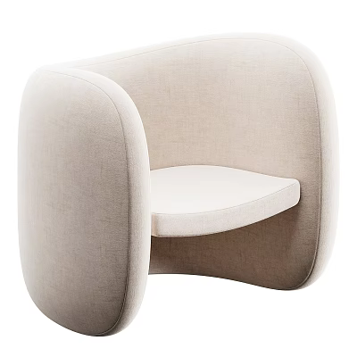 Modern Beige Accent Chair With Linen Upholstery Curved Design And Rounded Arms 3d model