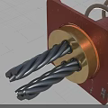 Red Square Metal Component With Golden Ring Black Steel Cables And Coiled Metal Spring