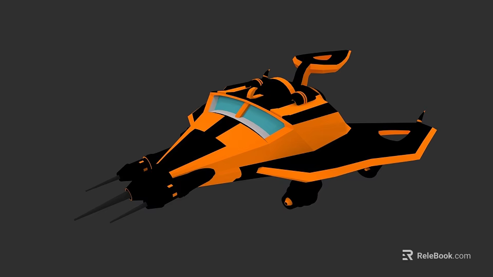 Orange And Black Sci Fi Spaceship 3D Model With Sleek Aerodynamic Design 3d model 